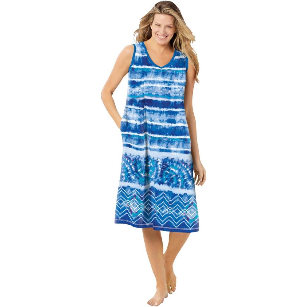 imageDreams ampamp Co Plus Size Trapeze VNeck Short LoungerBright Cobalt Tie Dye Stripe