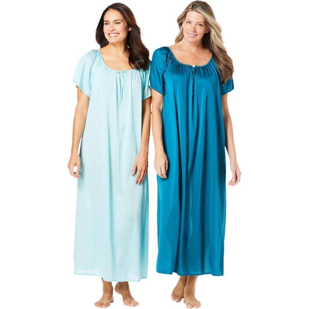imageOnly Necessities Plus Size 2Pack Long Silky GownDeep Teal Pale Ocean