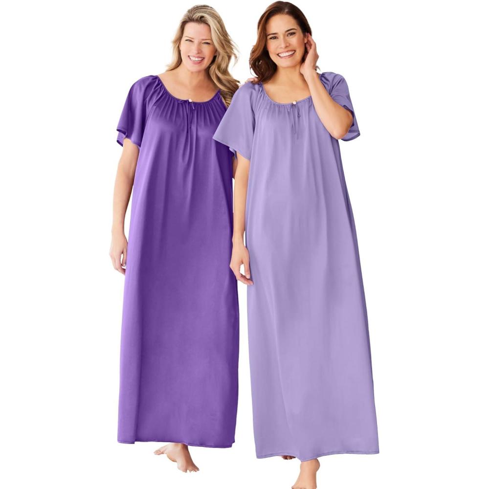 imageOnly Necessities Plus Size 2Pack Long Silky GownPlum Burst Soft Iris