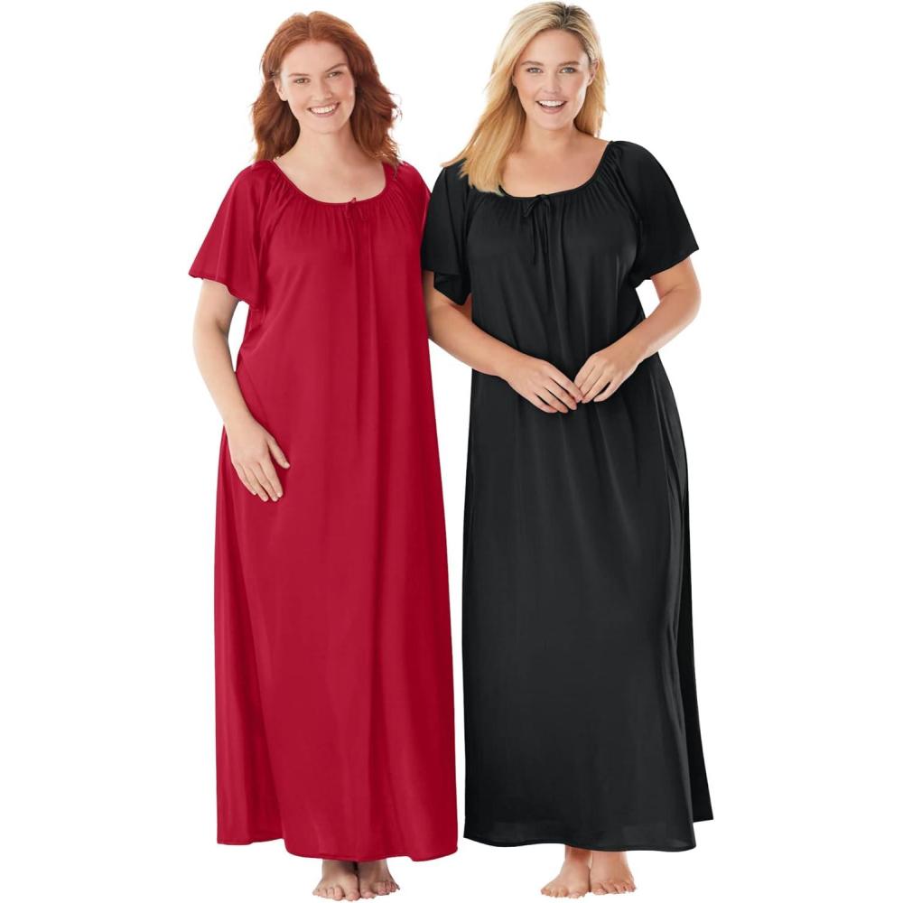 imageOnly Necessities Plus Size 2Pack Long Silky GownRed Black
