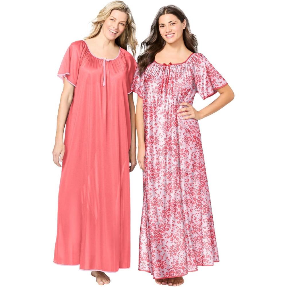 imageOnly Necessities Plus Size 2Pack Long Silky GownSweet Coral Flower