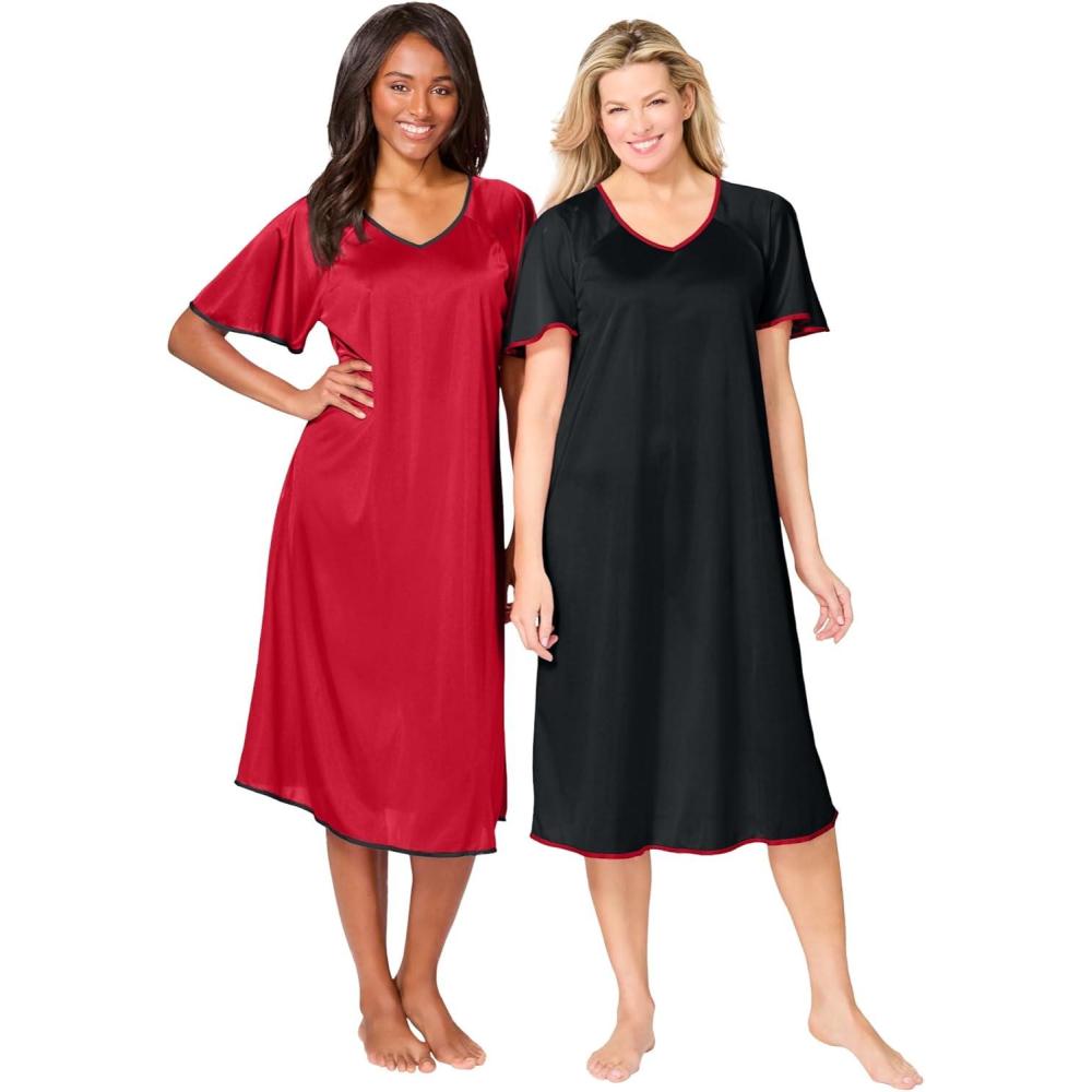 imageOnly Necessities Plus Size 2Pack Short Silky GownClassic Red Black