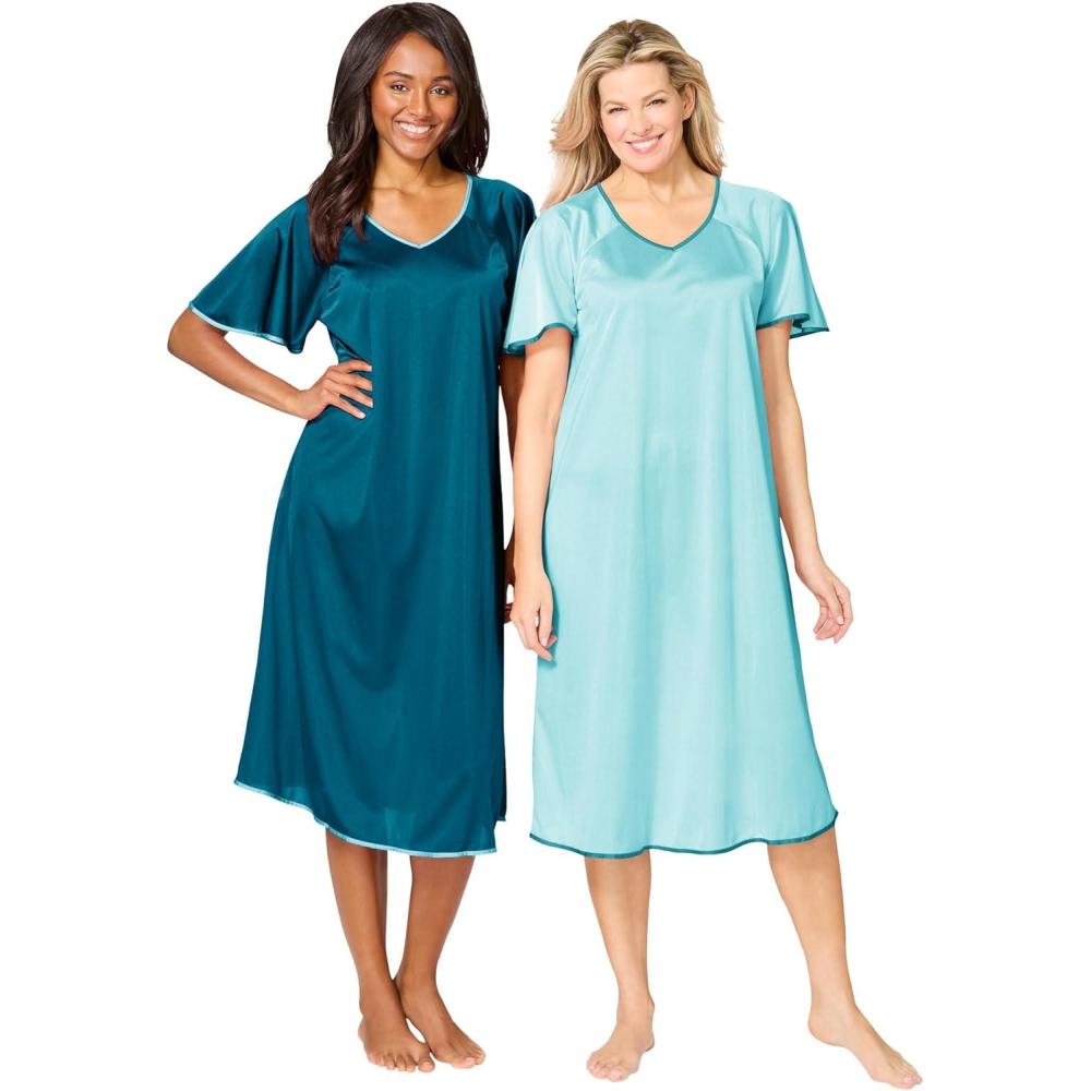 imageOnly Necessities Plus Size 2Pack Short Silky GownDeep Teal Pale Ocean