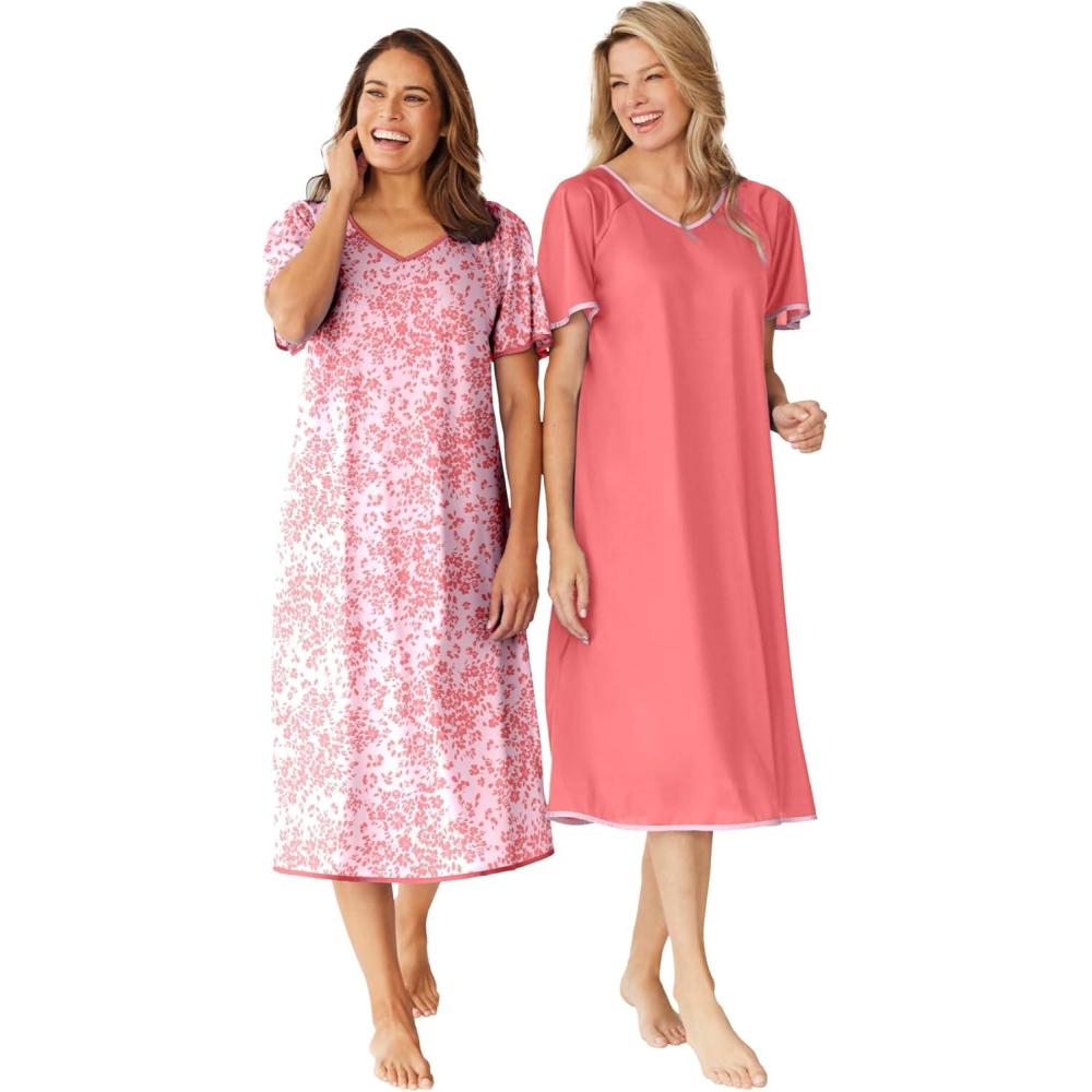 imageOnly Necessities Plus Size 2Pack Short Silky GownSweet Coral Flower