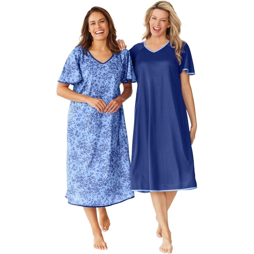 imageOnly Necessities Plus Size 2Pack Short Silky GownUltra Blue French Blue Flower