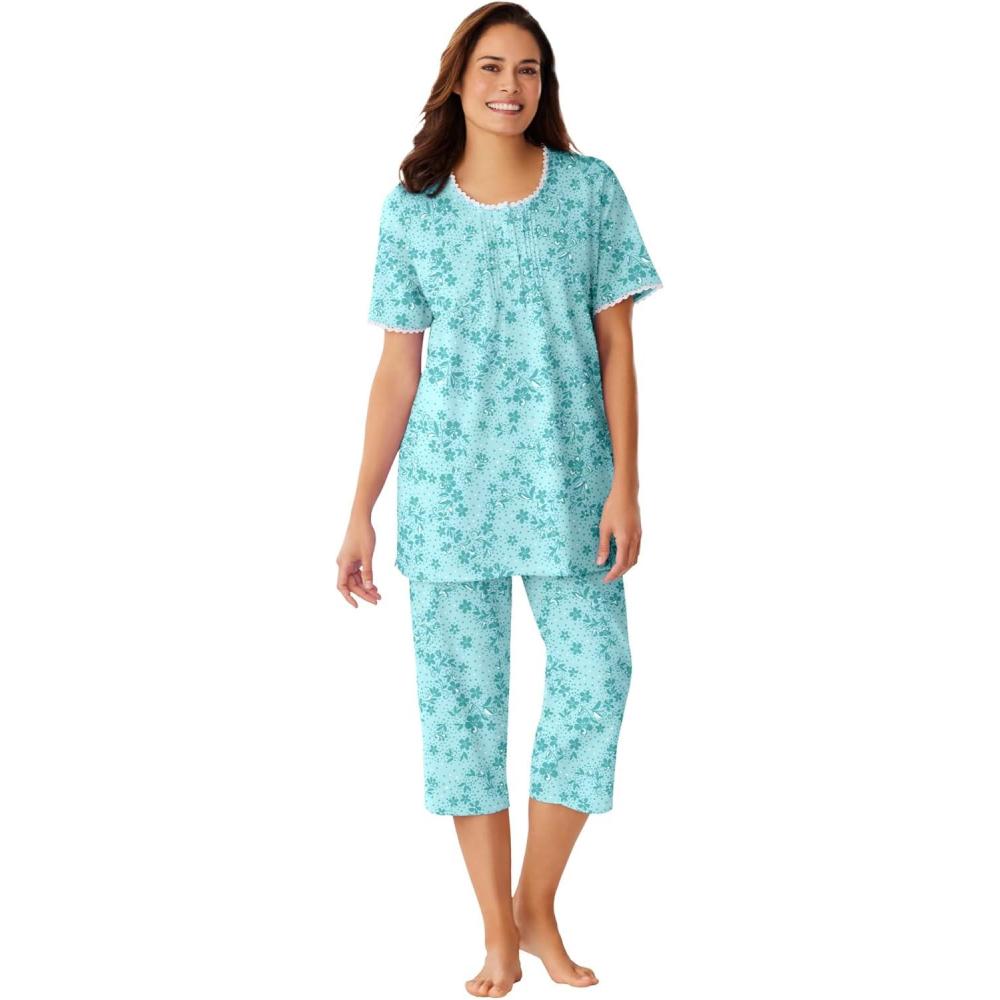imageOnly Necessities Plus Size 2Piece Pintuck Tee And Capri Sleep SetCool Mint Dancing Floral