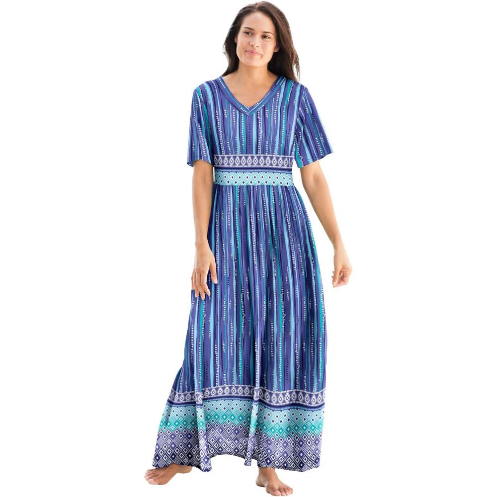 imageOnly Necessities Plus Size Long Crinkle Cotton LoungerBlue Violet Geo
