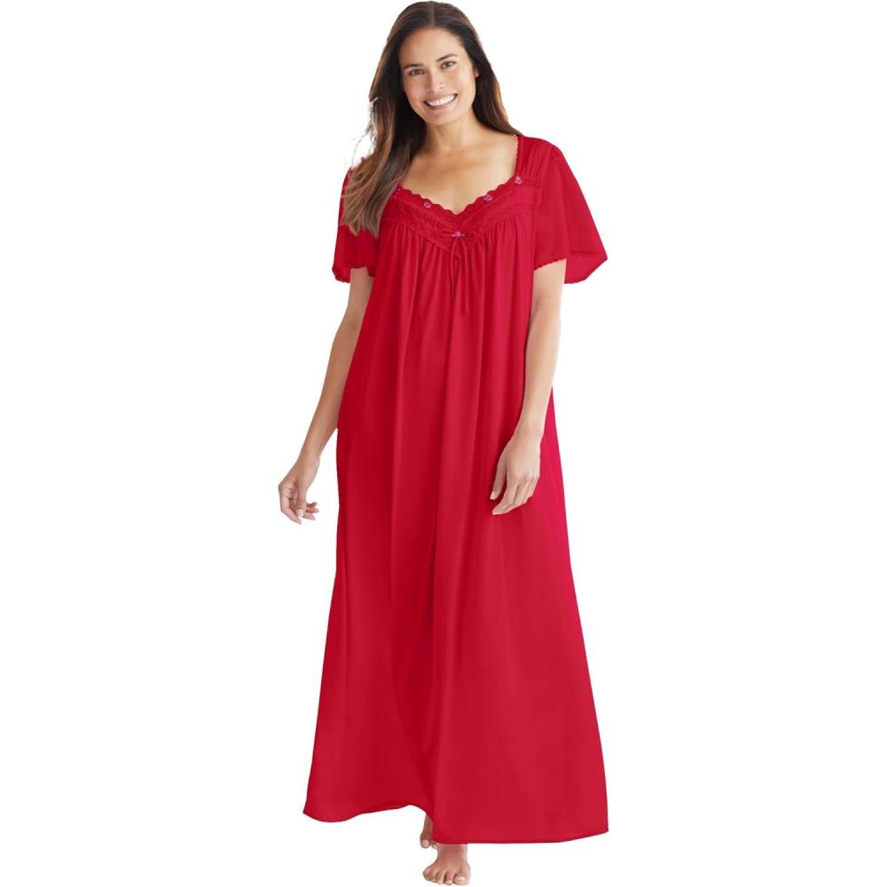 imageOnly Necessities Plus Size Long Silky LaceTrim GownClassic Red