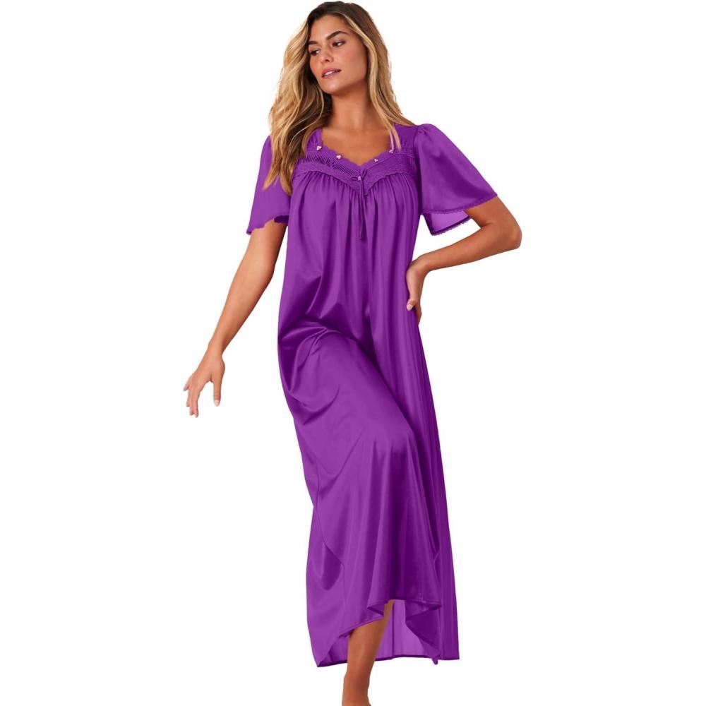 imageOnly Necessities Plus Size Long Silky LaceTrim GownFresh Berry