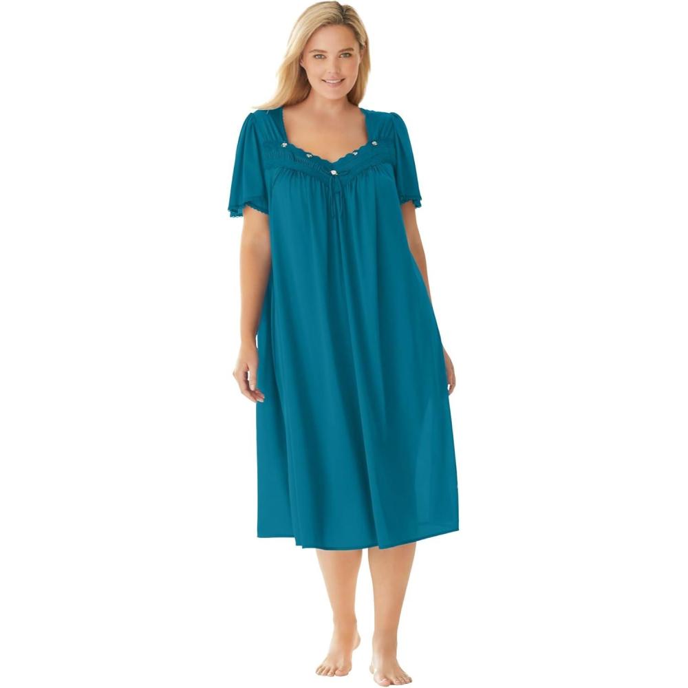 imageOnly Necessities Plus Size Short Silky LaceTrim GownDeep Teal