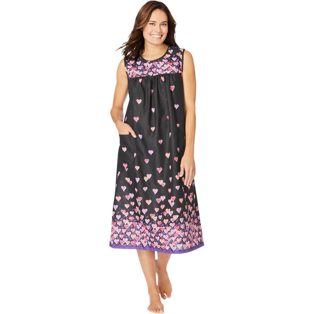 imageOnly Necessities Plus Size Sleeveless Print LoungerBlack Floating Hearts