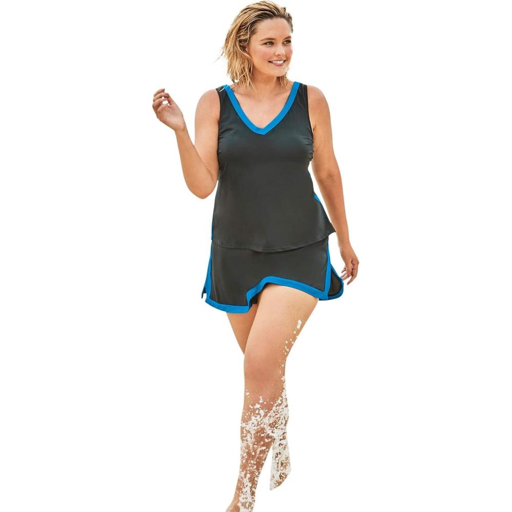 imageSwim 365 Womens Plus Size 2Piece Swim Skirtini SetBlack Blue Sea