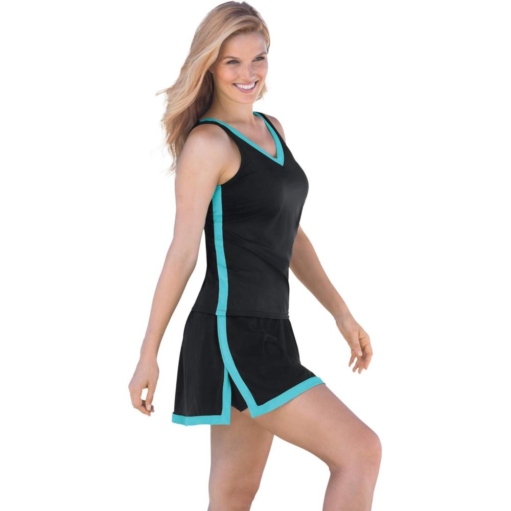 imageSwim 365 Womens Plus Size 2Piece Swim Skirtini SetBlack Seafoam