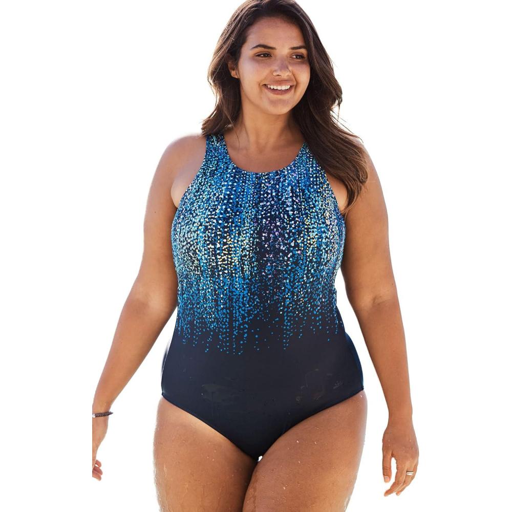 imageSwimsuits For All Swim 365 Womens Plus Size HighNeck One PieceNavy Multi