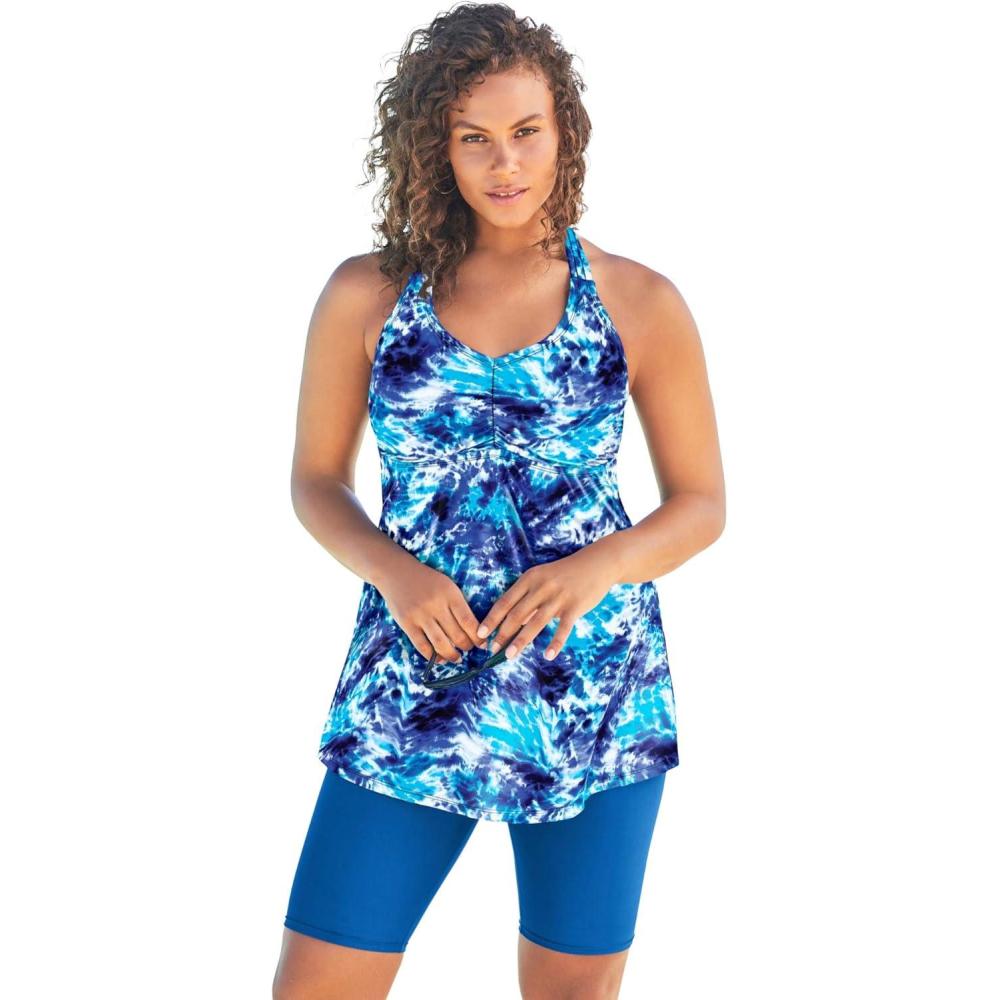 imageSwimsuits For All Swim 365 Womens Plus Size Longer Length Braided Tankini TopMulti Underwater Tie Dye