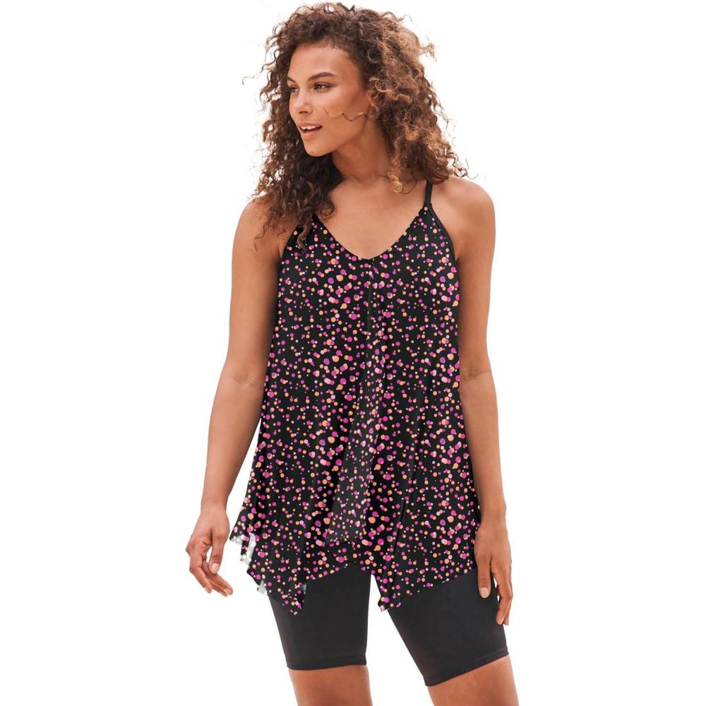 imageSwimsuits For All Swim 365 Womens Plus Size LongerLength Mesh Tankini TopSunset Droplet