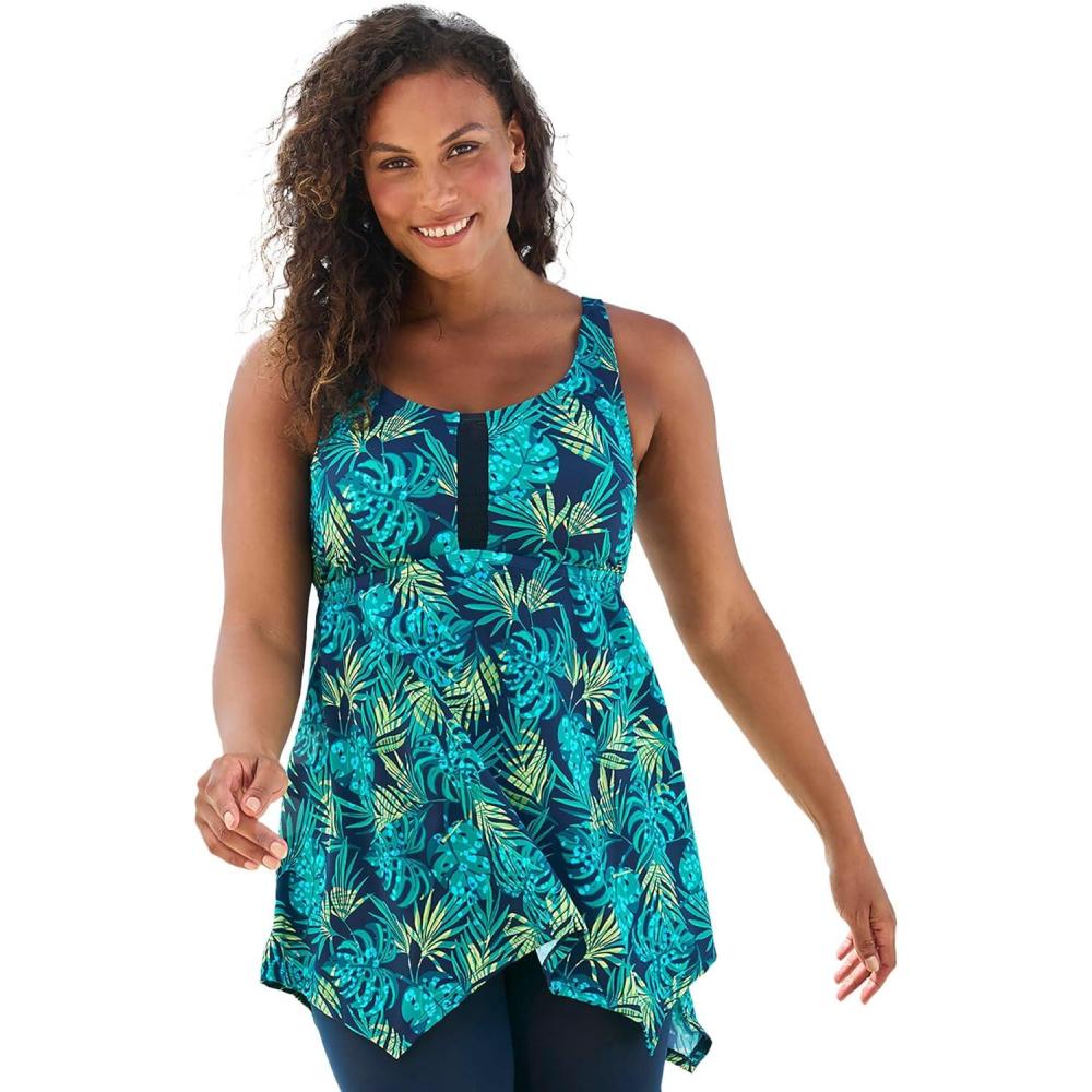 imageSwimsuits For All Swim 365 Womens Plus Size LongerLength Tankini TopVibrant Palm