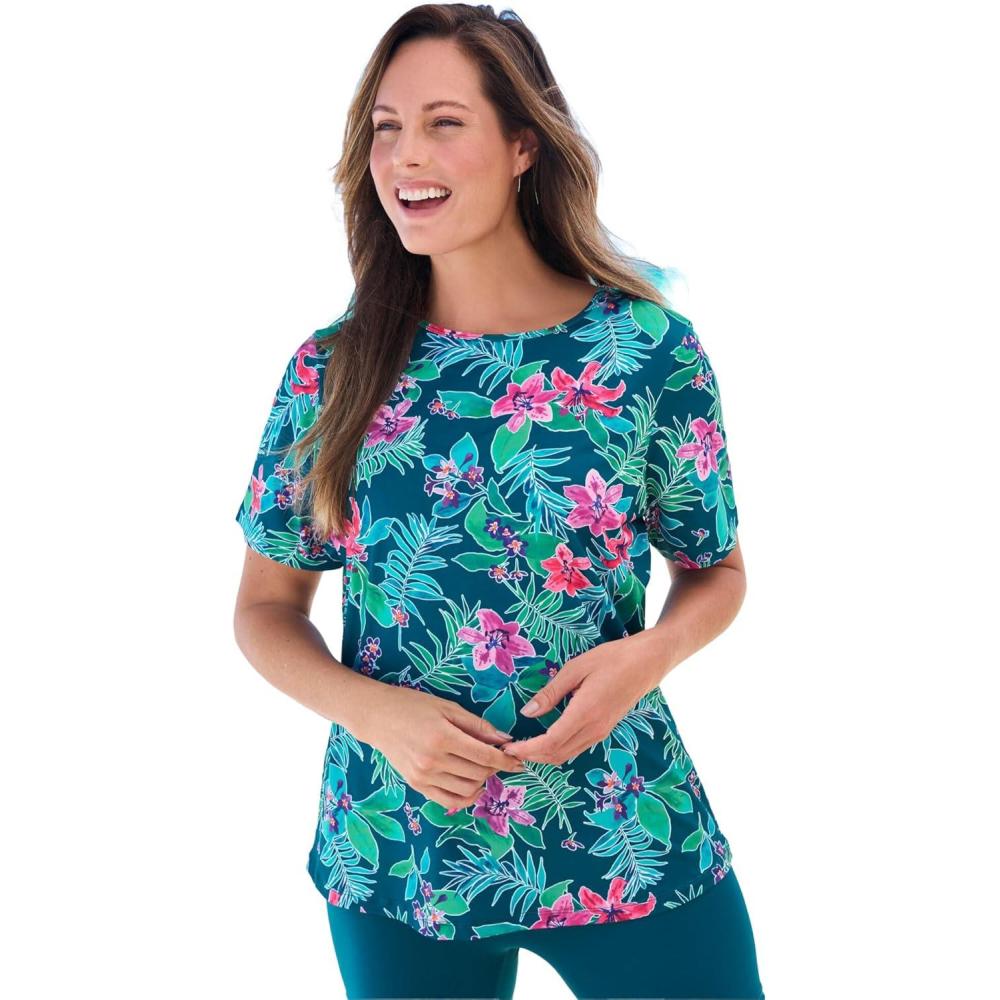 imageSwimsuits For All Swim 365 Womens Plus Size The Swim TeeMediterranean Floral