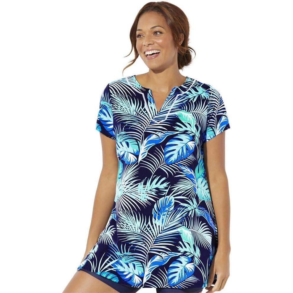 imageSwimsuits For All Womens Chlorine Resistant Swim Tunic PlusNavy Palm