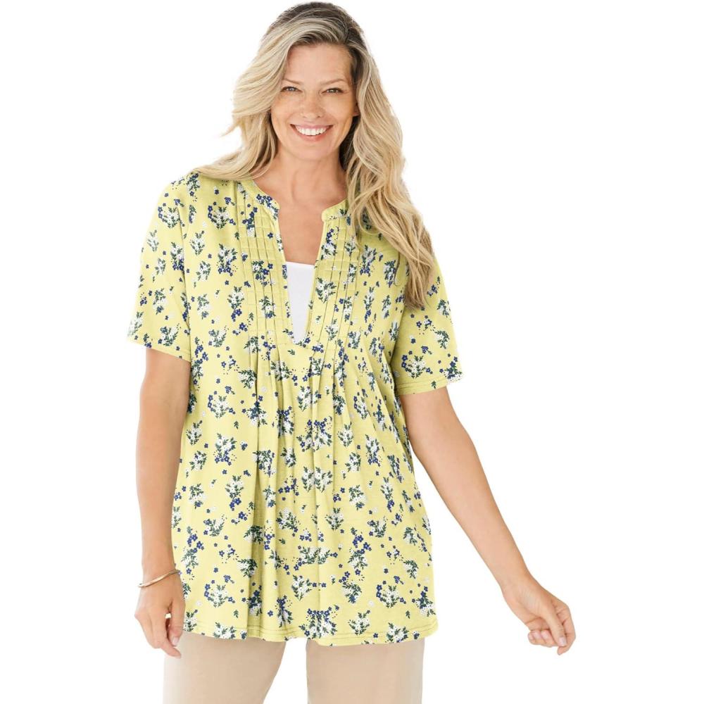imageWoman Within Plus Size 7Day LayerLook ElbowSleeve TeeBanana Ditsy Bouquet