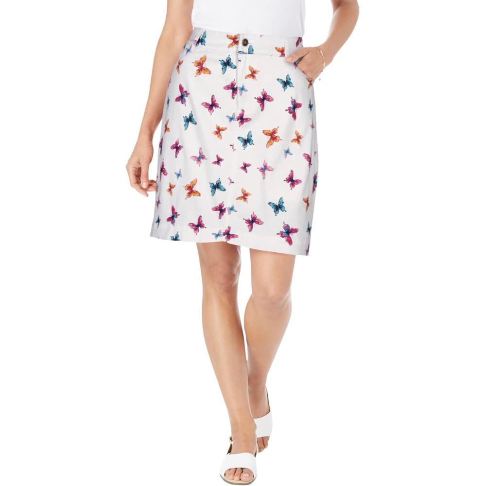 imageWoman Within Plus Size Adjustable Waist Chino SkortWhite Butterflies