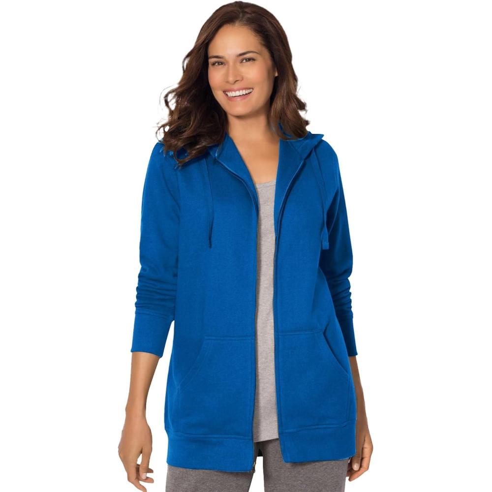imageWoman Within Plus Size Better Fleece ZipFront Hoodie Long Oversized SweatshirtBright Cobalt