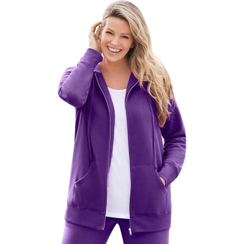 imageWoman Within Plus Size Better Fleece ZipFront Hoodie Long Oversized SweatshirtRadiant Purple