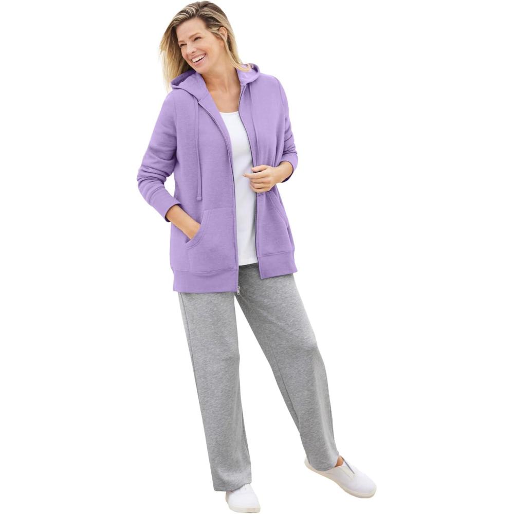 imageWoman Within Plus Size Better Fleece ZipFront Hoodie Long Oversized SweatshirtSoft Iris