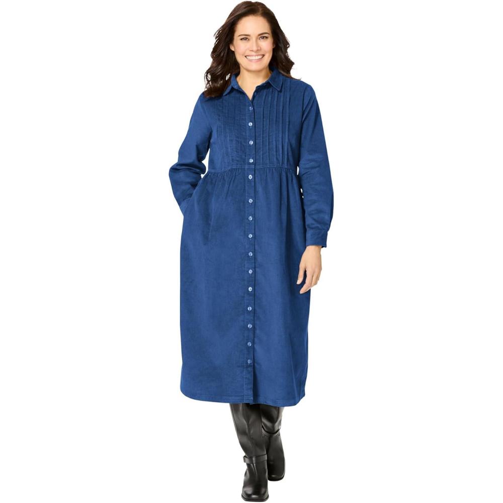 imageWoman Within Plus Size Button Front Corduroy DressRoyal Navy
