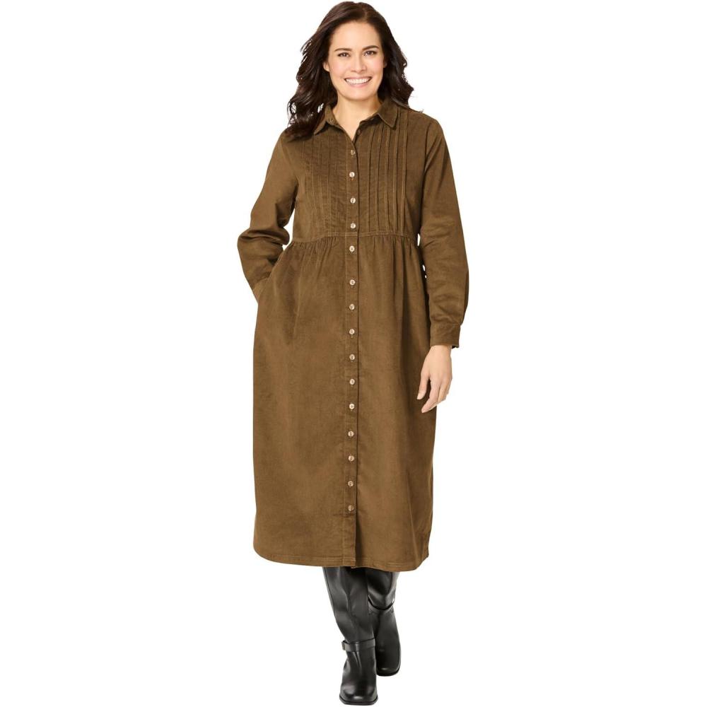 imageWoman Within Plus Size Button Front Corduroy DressToffee