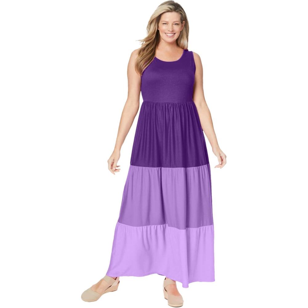 imageWoman Within Plus Size Colorblock Tiered DressPurple Orchid Colorblock