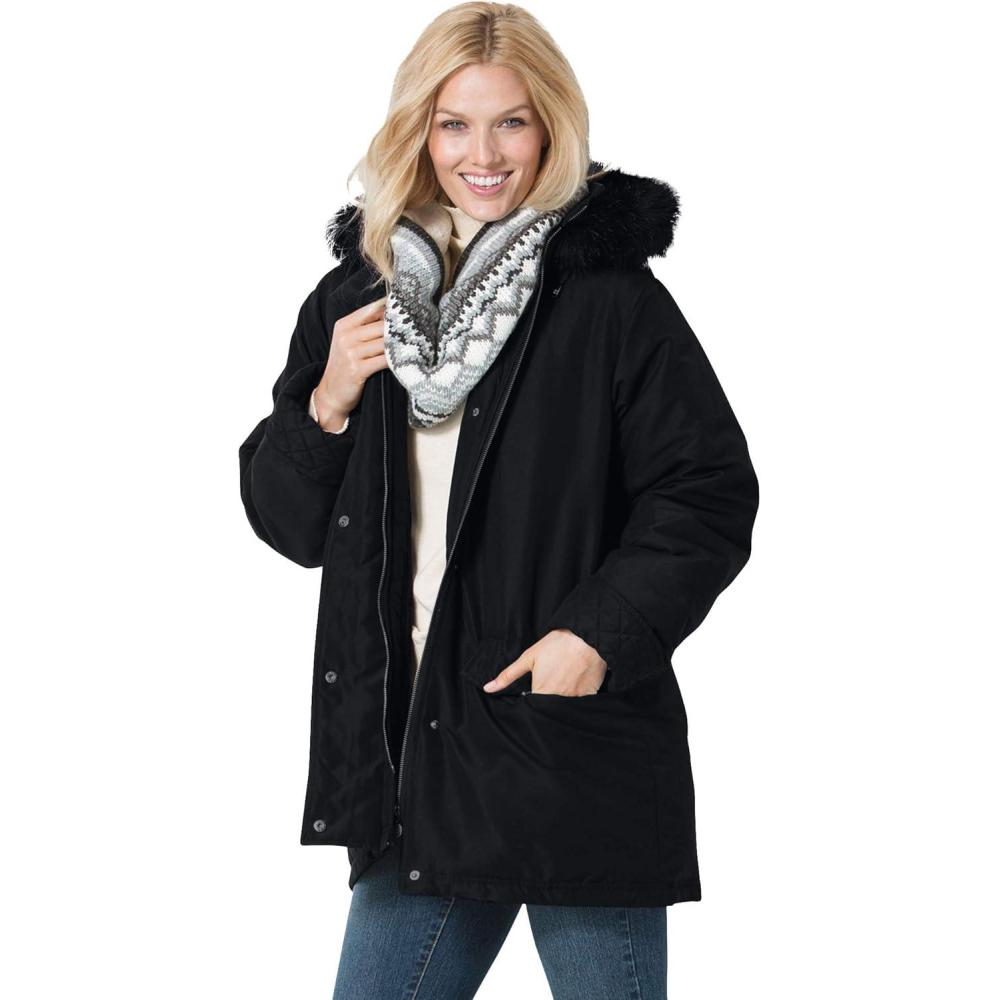 imageWoman Within Plus Size Faux Fur Down Parka CoatBlack