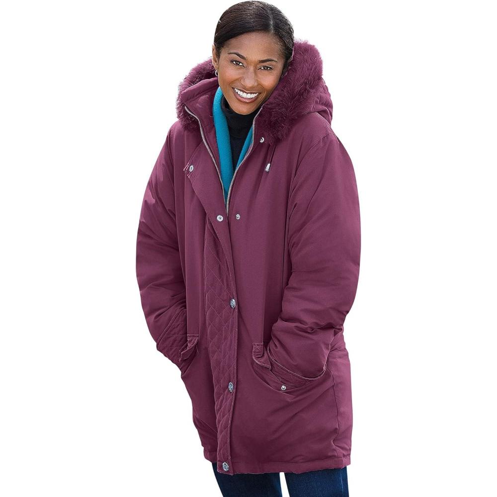 imageWoman Within Plus Size Faux Fur Down Parka CoatDeep Claret