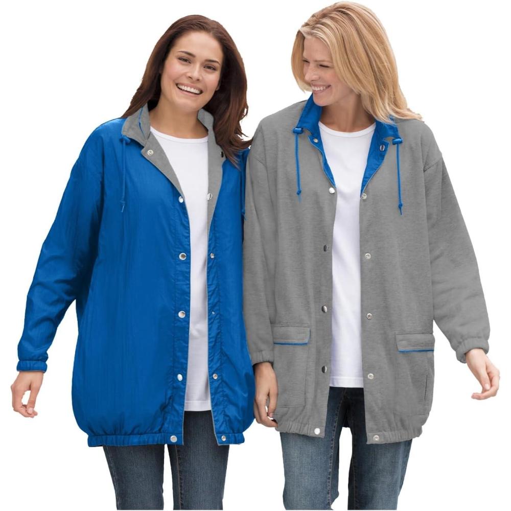 imageWoman Within Plus Size Fleece Nylon Reversible JacketBright Cobalt Medium Heather Grey