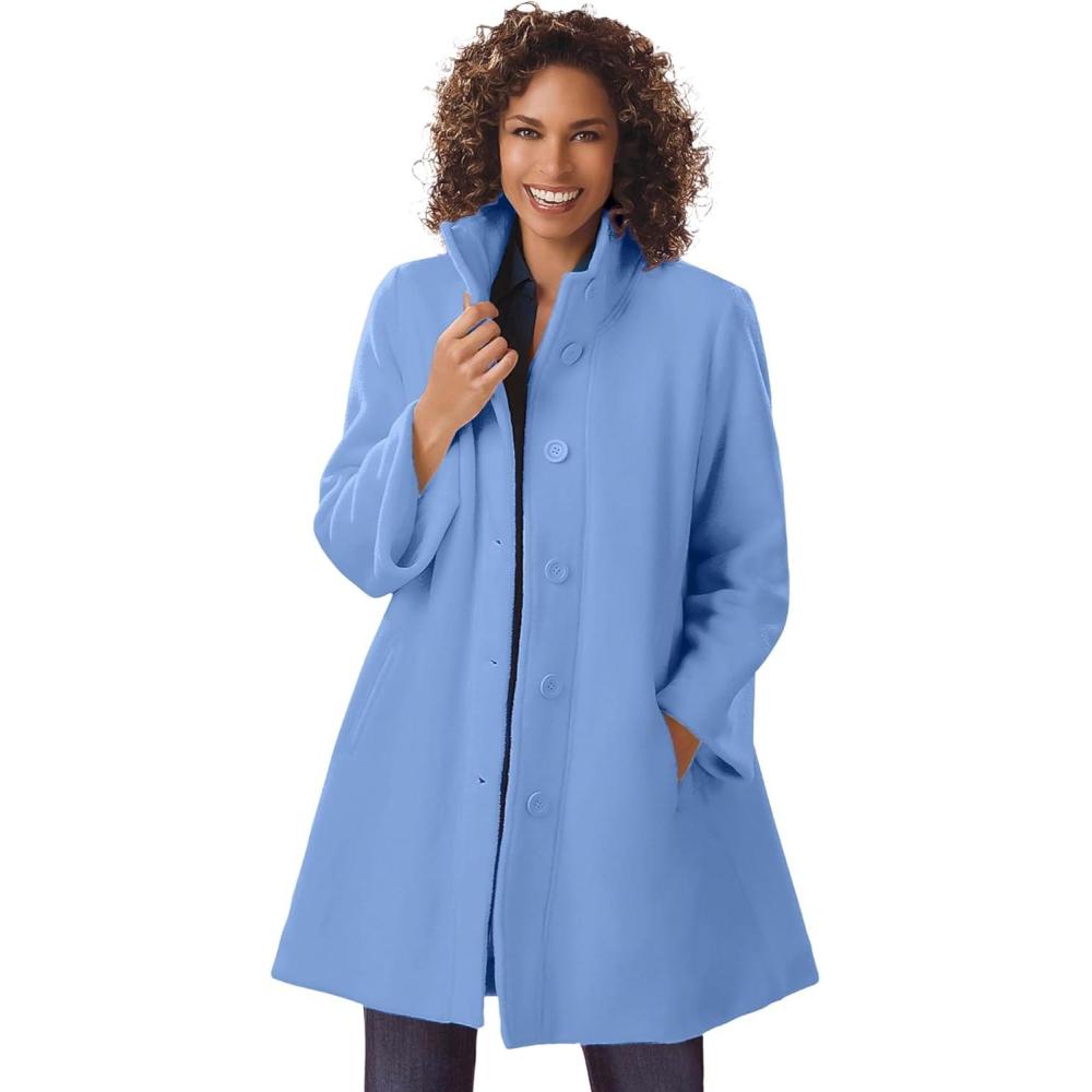 imageWoman Within Plus Size Fleece Swing FunnelNeck CoatFrench Blue