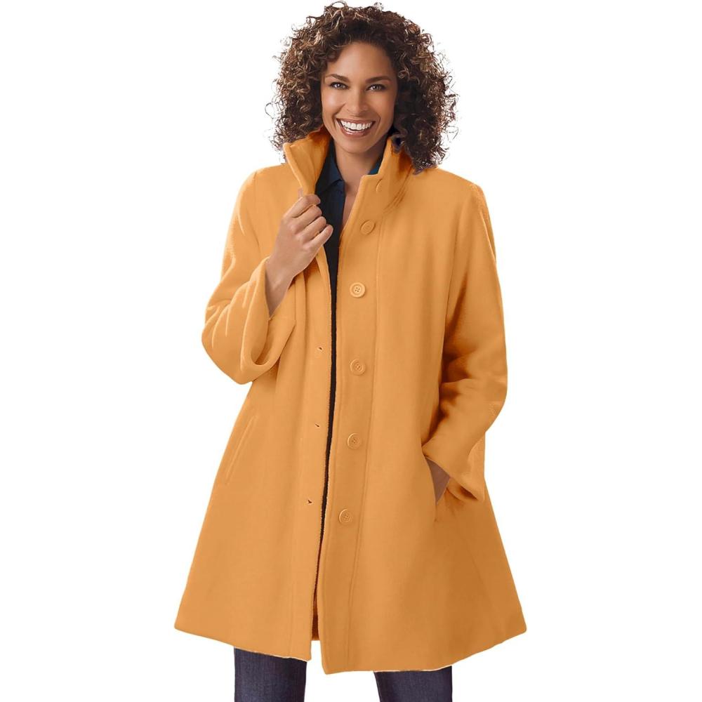imageWoman Within Plus Size Fleece Swing FunnelNeck CoatHoney Glaze