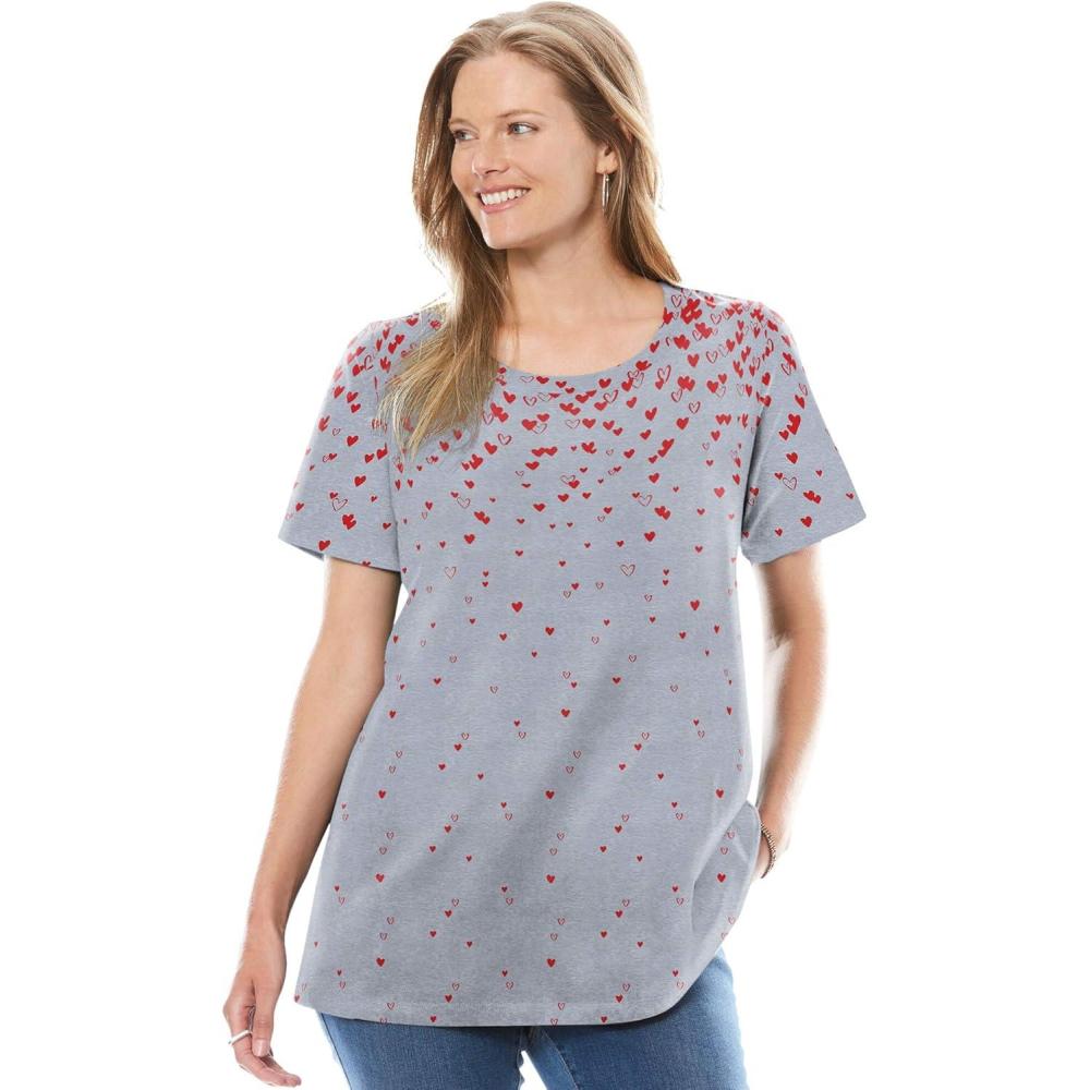 imageWoman Within Plus Size Graphic TeeHeather Grey Falling Hearts