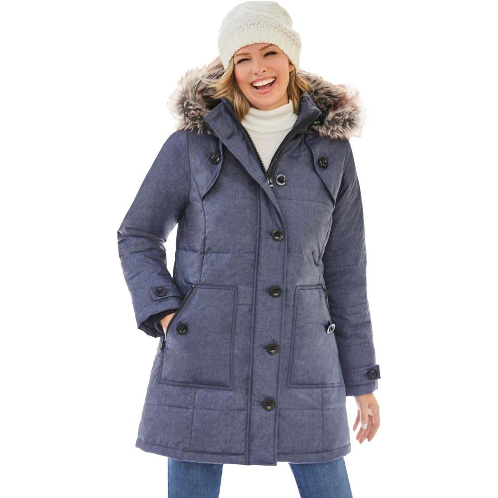 imageWoman Within Plus Size Heathered Down Puffer CoatHeather Navy