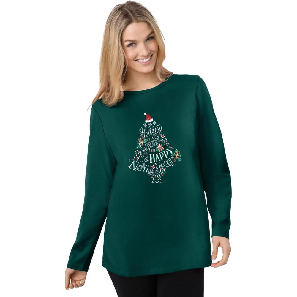imageWoman Within Plus Size Holiday Graphic TeeEmerald Green Holiday Tree