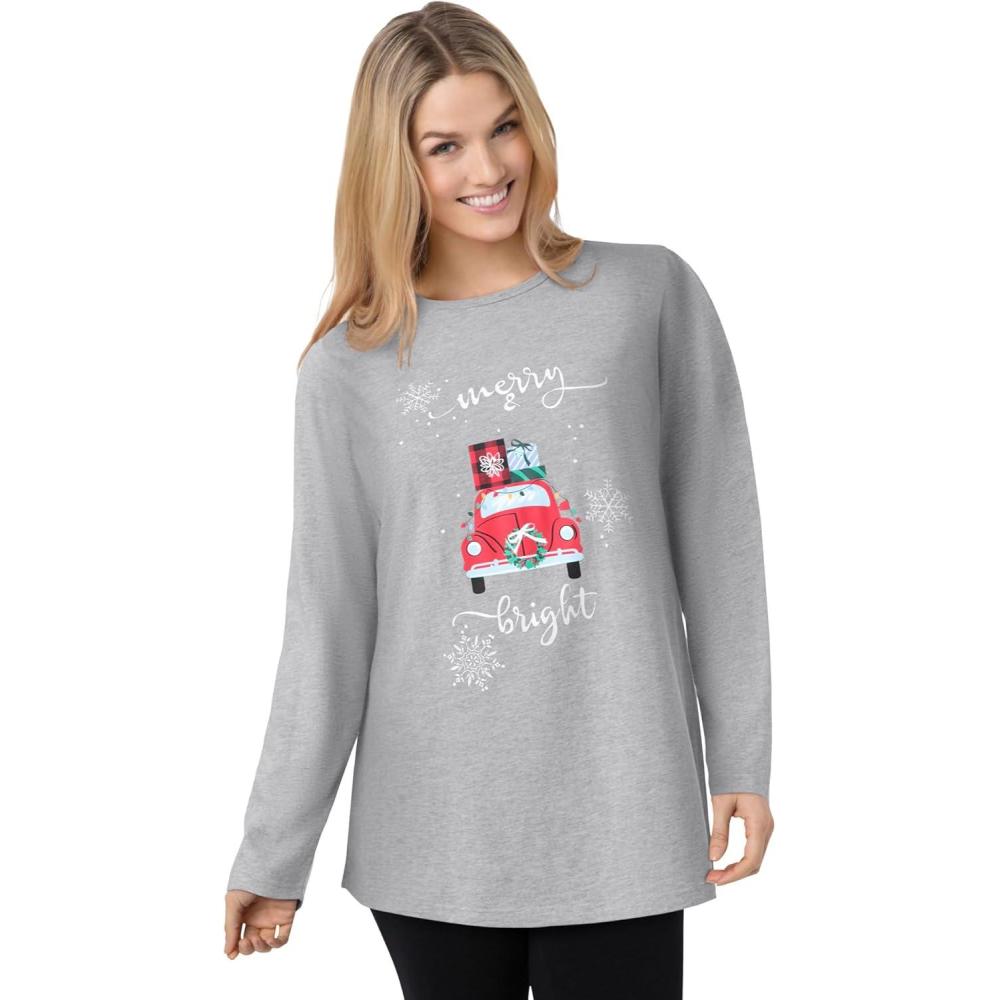 imageWoman Within Plus Size Holiday Graphic TeeHeather Grey Holiday Drive