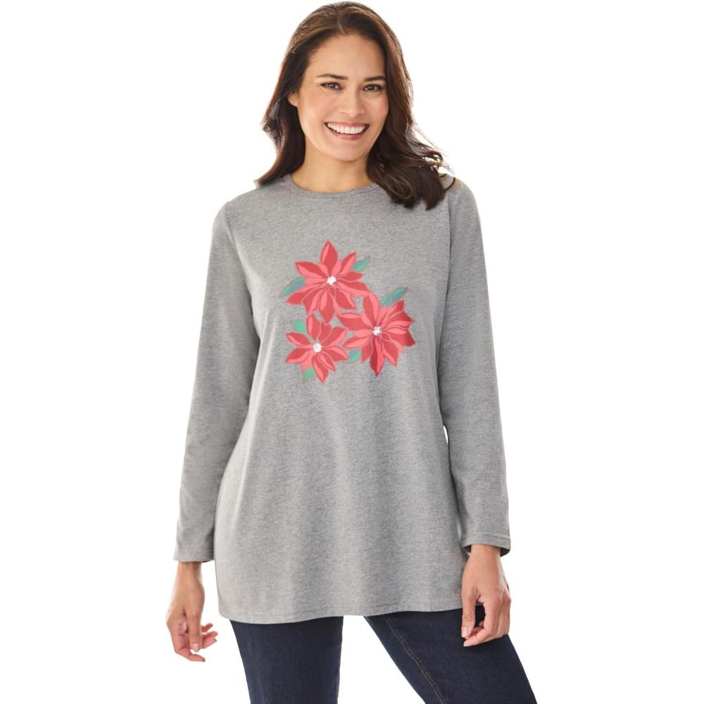 imageWoman Within Plus Size Holiday Graphic TeeRed Poinsettia
