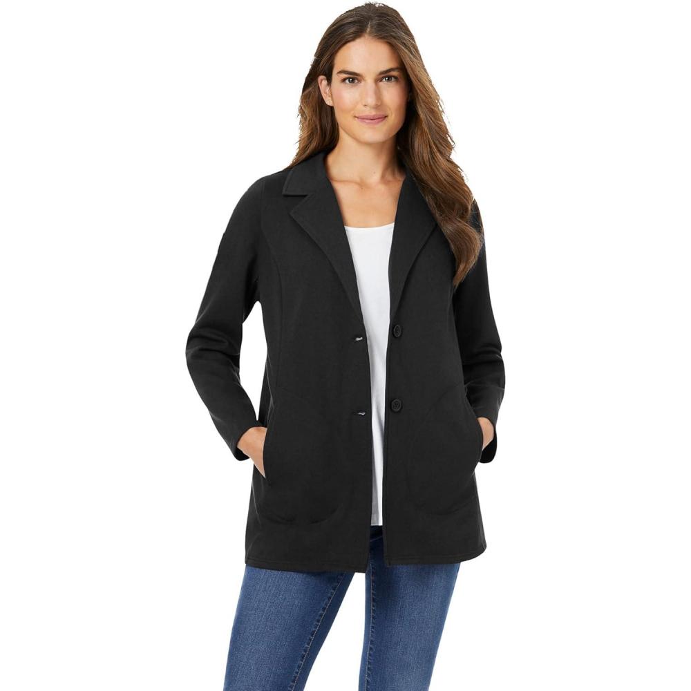 imageWoman Within Plus Size Knit Blazer Oversized Work ampamp CasualBlack
