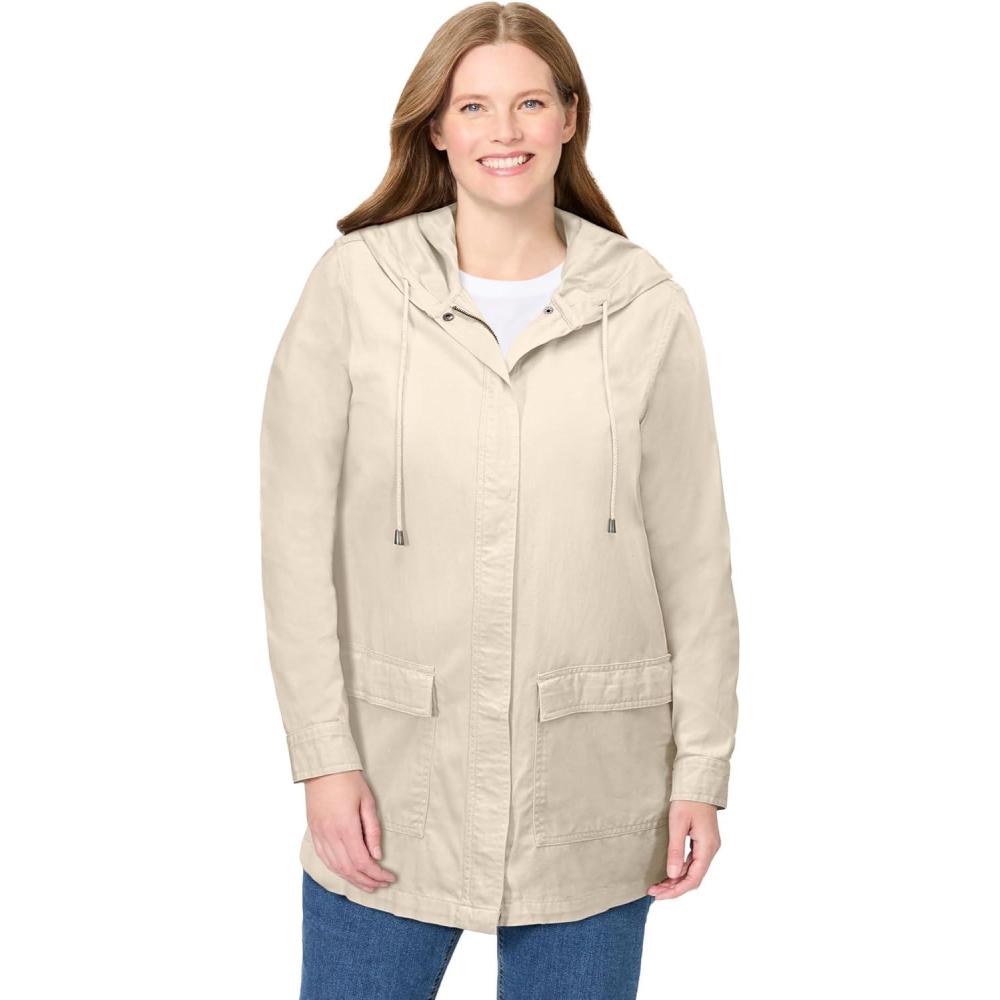 imageWoman Within Plus Size Lightweight Hooded Jacket Long Oversized CoatNatural Khaki