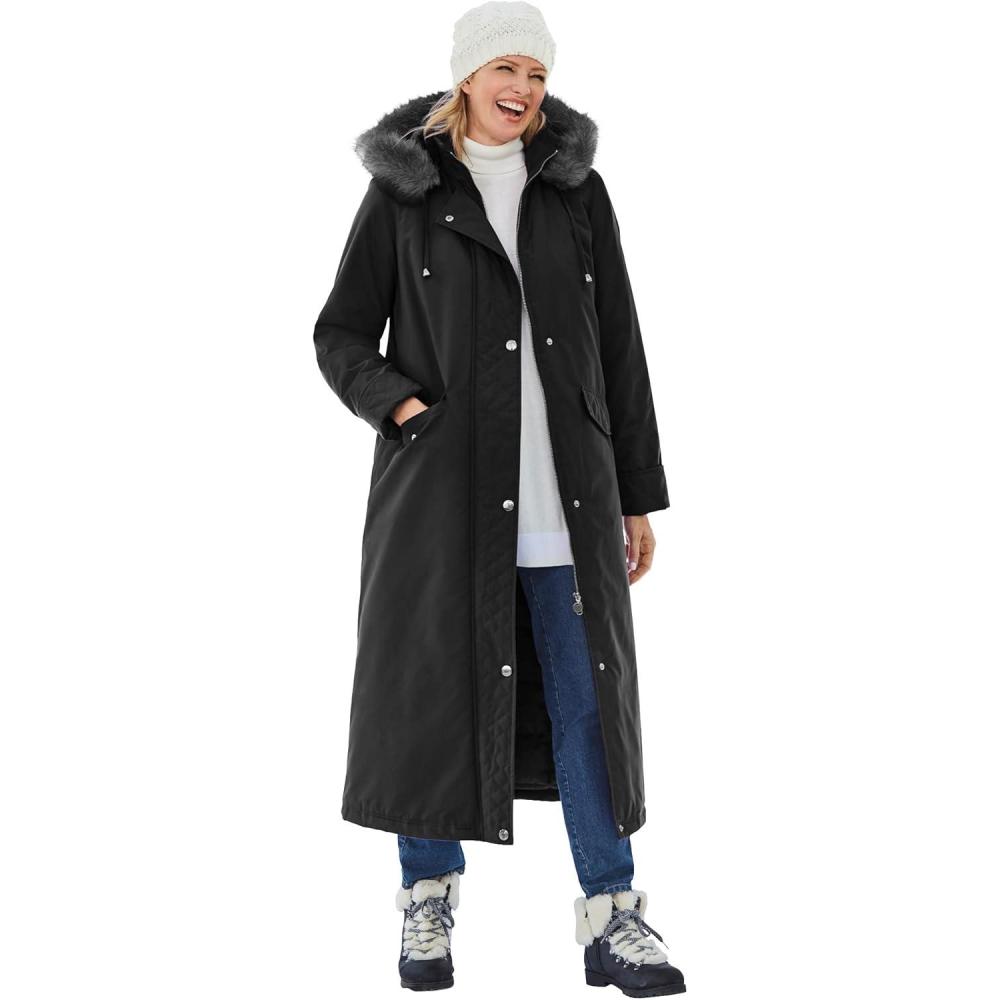 imageWoman Within Plus Size Long Hooded Dtm Faux Down Parka CoatBlack