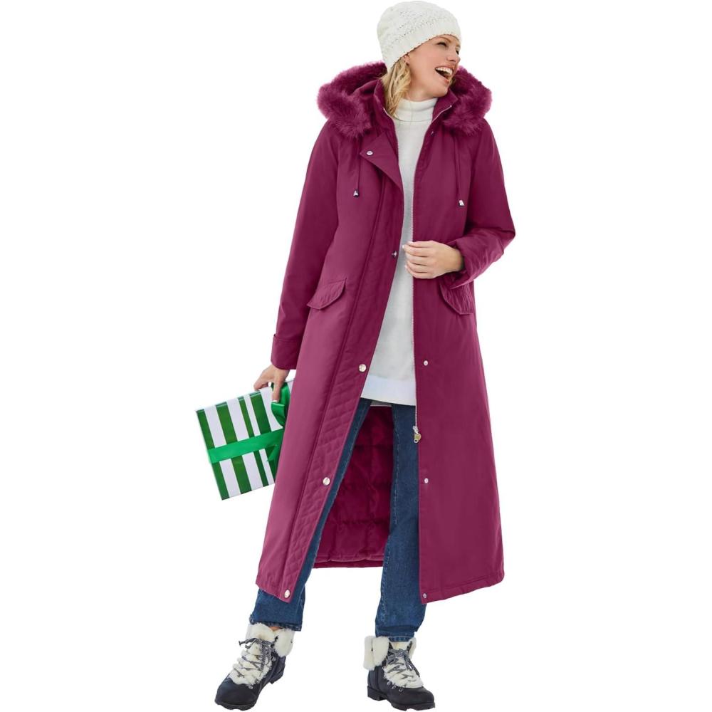 imageWoman Within Plus Size Long Hooded Dtm Faux Down Parka CoatDeep Claret