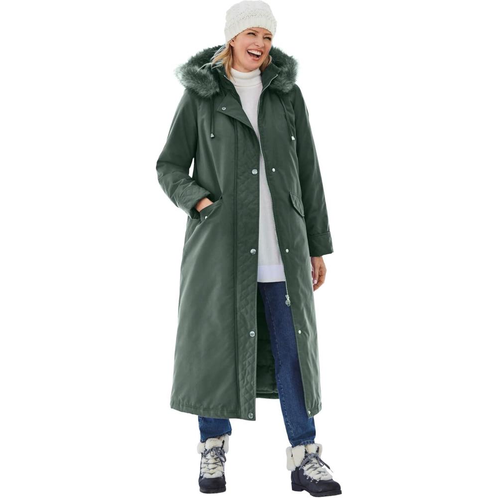 imageWoman Within Plus Size Long Hooded Dtm Faux Down Parka CoatPine