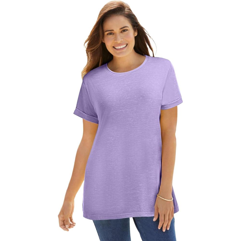 imageWoman Within Plus Size Marled CuffedSleeve TeeSoft Iris Marled