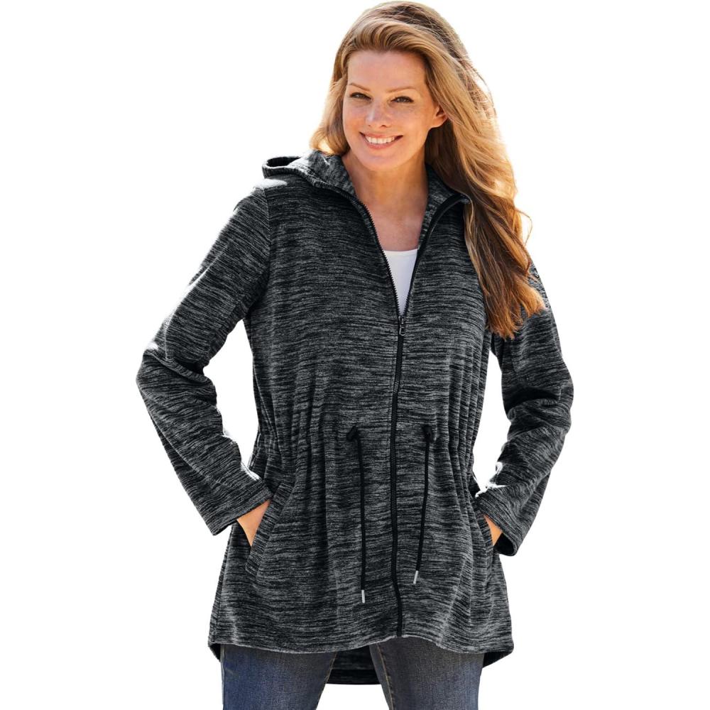 imageWoman Within Plus Size Microfleece Anorak Jacket Oversized Fleece ZipUp JacketBlack Marled