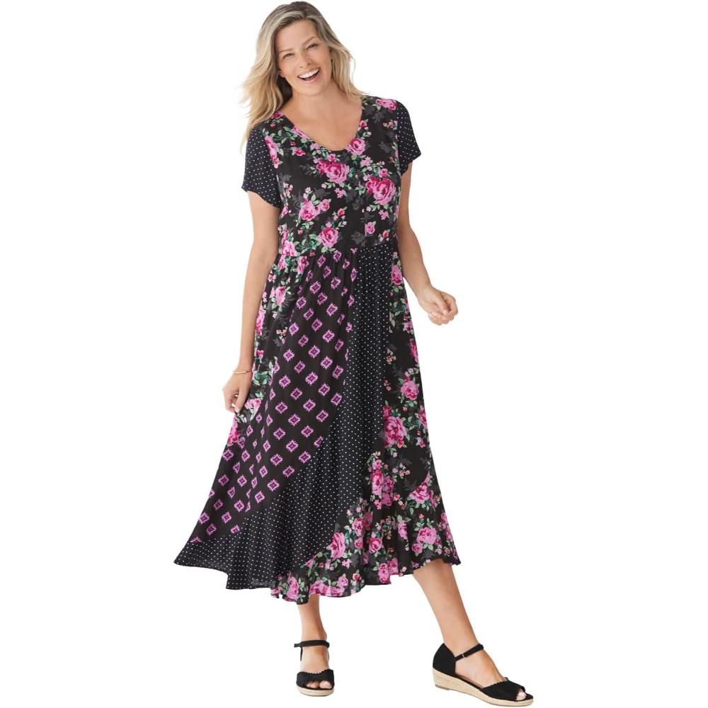imageWoman Within Plus Size Mixed Print Maxi DressBlack Pretty Rose