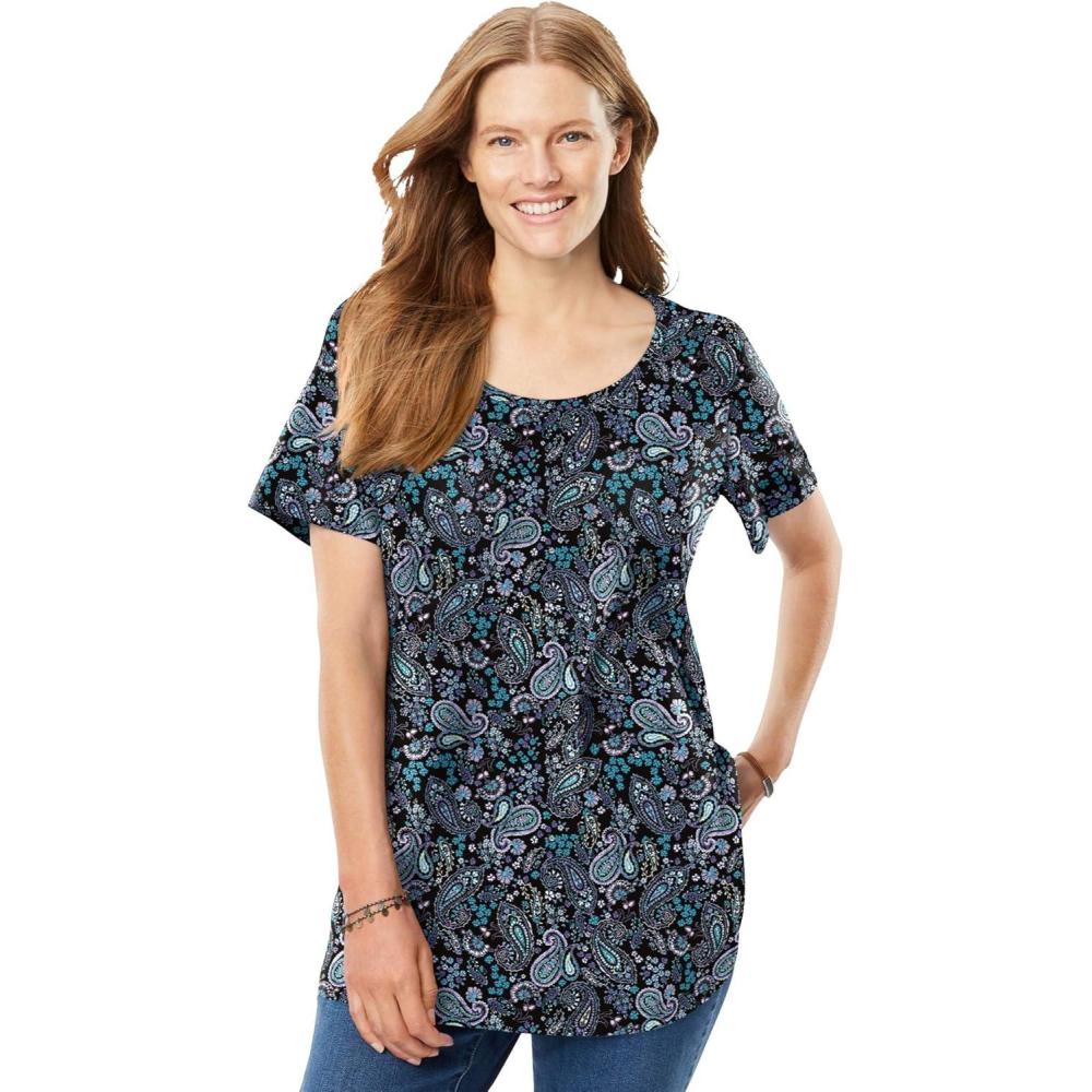 imageWoman Within Plus Size Perfect Printed ShortSleeve Scoopneck TeeBlack Paisley